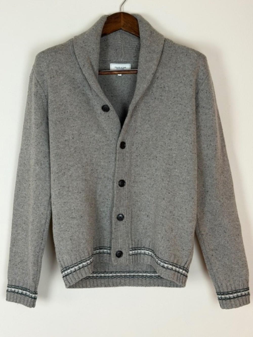 Frank & Oak Men's Speckled Gray Shawl Collar Cardigan Sweater Med.